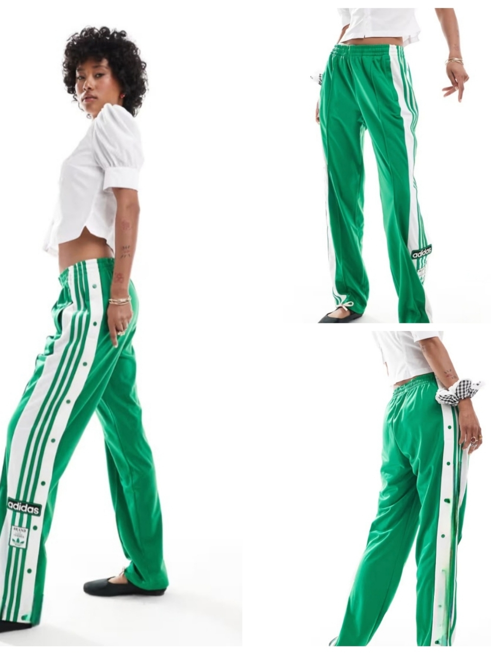 adidas Green Track Snap Pants with White Stripes